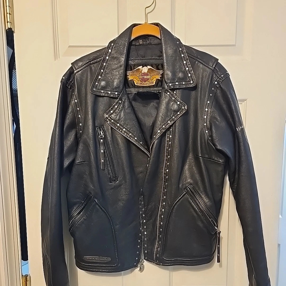 Harley Davidson Ladiws Size M Black Leather Studded Jacket With Embroidery